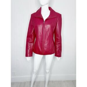 Avanti Genuine Leather Jacket Burgundy Zip Front Women’s Size Medium